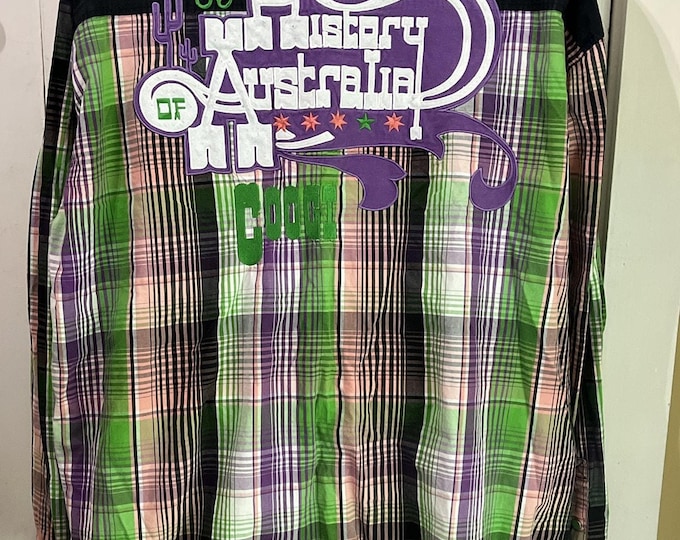 VTG Rare Coogi 69 The History of Australia Men's Plaid Western Snap Shirt SZ 4XL