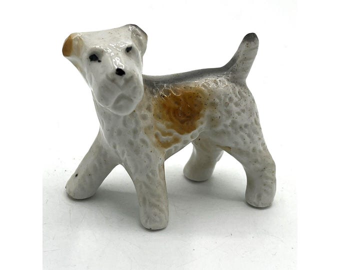 Vintage Wire Fox Terrier Puppy Standing Ceramic Figurine Japan Hunt