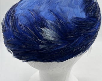 Vintage Flair 50's Vintage Coque Blue Feather Curved Tilt Hat Union Made