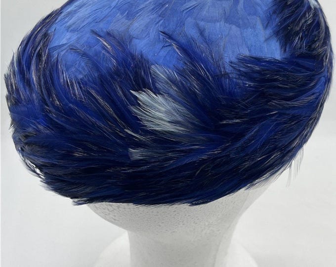 Vintage Flair 50's Vintage Coque Blue Feather Curved Tilt Hat Union Made