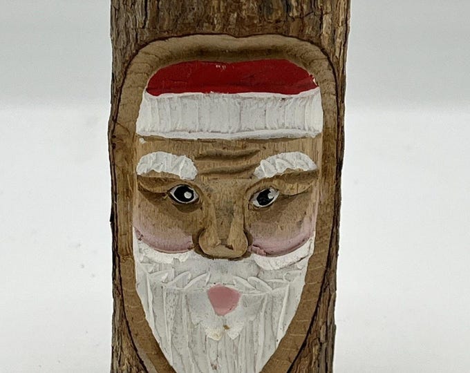 Vintage 4 In Hand carved Painted Wood Santa Taper Candle Holder Christmas Decor