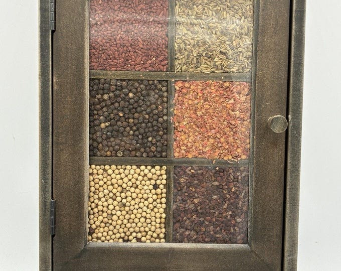 Vintage Spice Display Key Cabinet Wall Box 6 Hooks Primitive Rustic Kitchen Decor