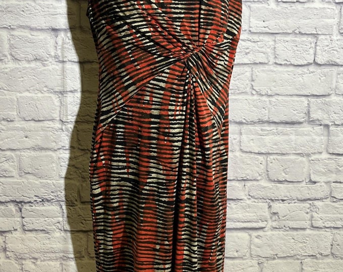 Anne Klein Womens Red Black Faux Wrap Ruched Casual Dress 8 Sleeveless Pullover
