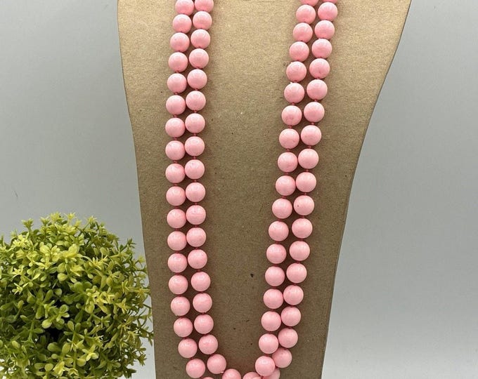 Vintage Bubblegum Pink Bead Necklace 48” Extra Long Knotted Plastic Beads