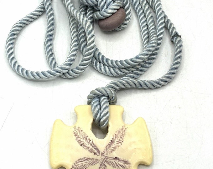 Vintage Sand Dollar Rope Belt 41” Blue Cord Oversized Pendant Coastal Boho