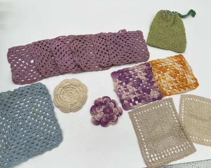 Lot of 13 Vintage Crochet Doilies Coasters Flowers Small Handmade Pieces