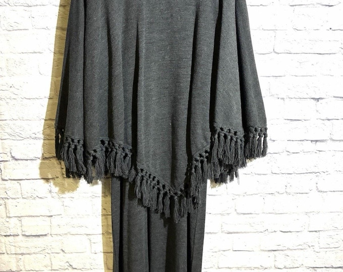 NWT Lennie LNY New York Knit Maxi Dress Fringe Poncho 2 Piece Set L