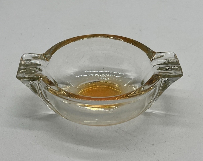 Vintage MCM Light Honey Glass Ashtray 6 Slots Mid Century 5x4 Inch