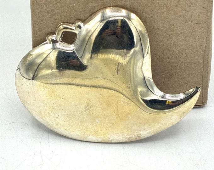 Vintage 1998 Gloria Duchin Silver Tone Abstract Leaf Pendant Modernist USA