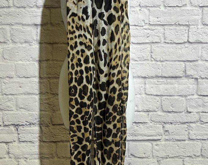 Chico’s Leopard Print Scarf • Black Fringe Ends • 80” Long Wrap Shawl