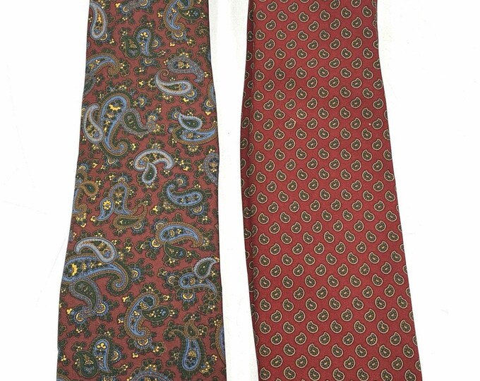 Resilio Silk Tie Lot of 2 Paisley Foulard Rust Burgundy Vintage