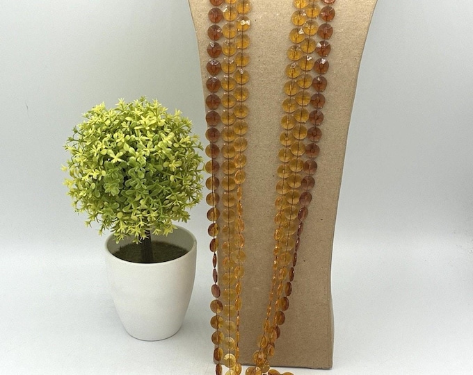 Vintage 3 Strand Honey Caramel Tone Faceted Disc Bead Necklace 46”