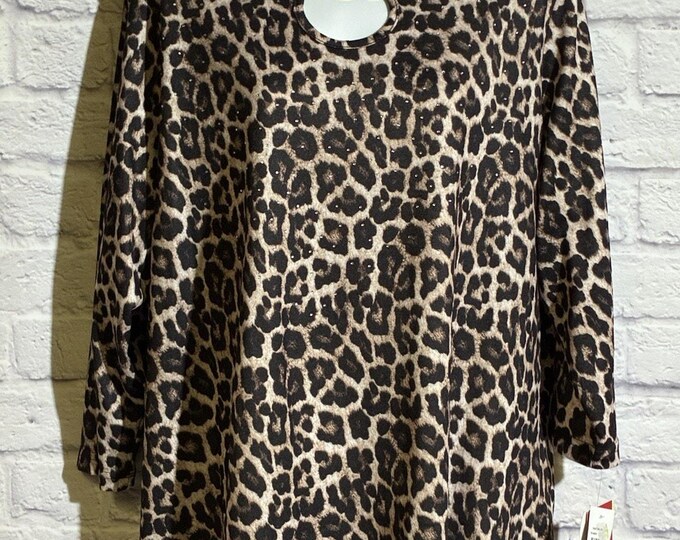 Cathy Daniels Leopard Print Top XL NWT Gold Hardware Rhinestone