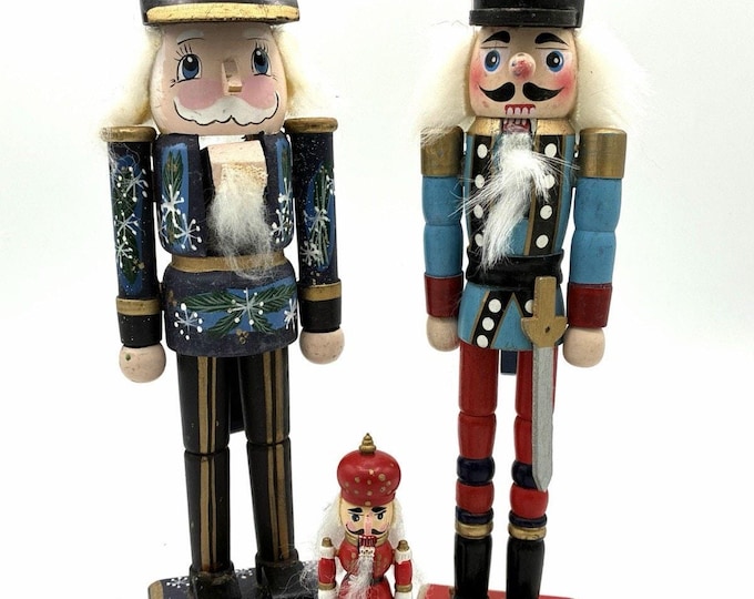 Vintage Wooden Nutcracker Soldiers Lot of 3 Hand Painted Christmas Decor 3-10”