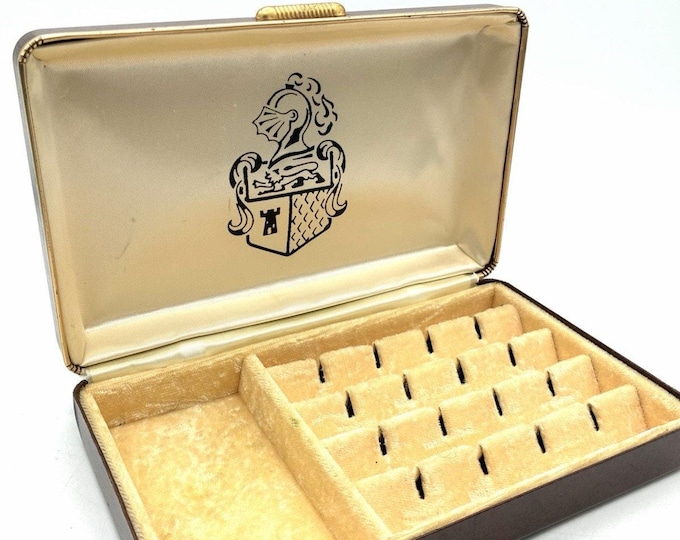Vintage Men’s Cufflink Jewelry Box Brown Case Velvet Lined 7x5 Organizer