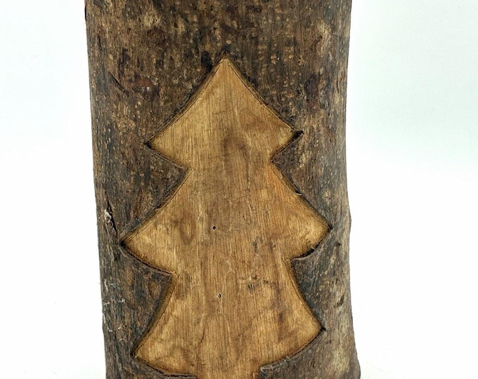 Vintage Philippines Wood Log Candle Holder Christmas Tree Primitive Rustic 7”