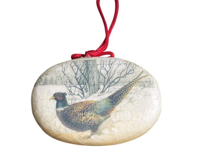 Vintage Midwest Importers Pheasant Bird Decoupage Oval Christmas Ornament 3.5"