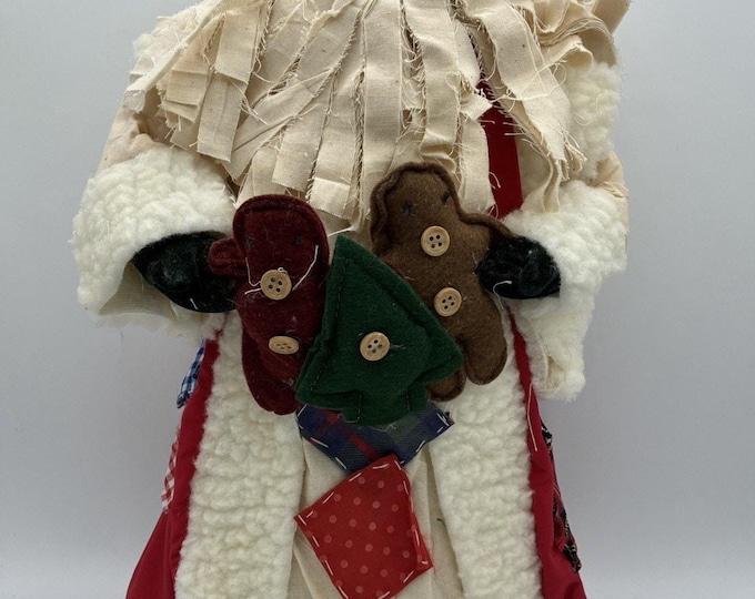 Holiday Workshop 16” Primitive Santa Christmas Tree Topper Folk Art Style