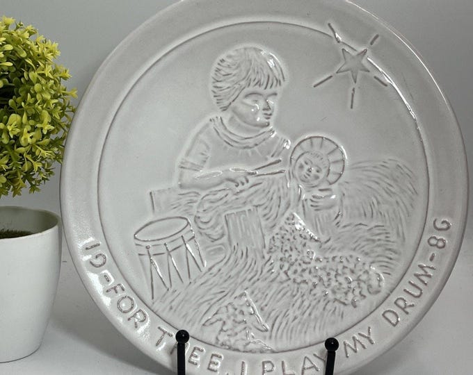 Frankoma 1986 Annual Christmas Plate • “For Thee, I Play My Drum” • Vintage Pottery Art