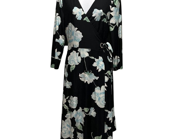 INC International Concepts Womens Floral Wrap Dress Black M Asymmetrical Hem