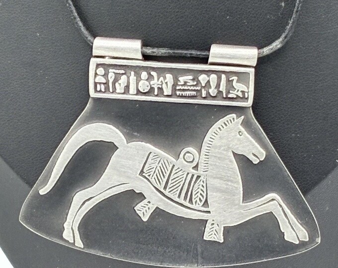 Urban Fetishes Egyptian Revival Horse Pendant Necklace Large Silver Tone