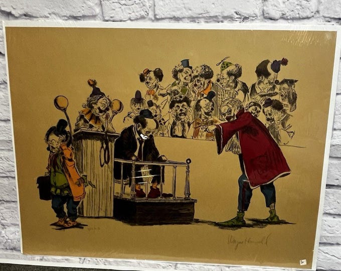 Wayne Howell Clown Courtroom Signed Numbered Lithograph 222/500 The Hung Jury