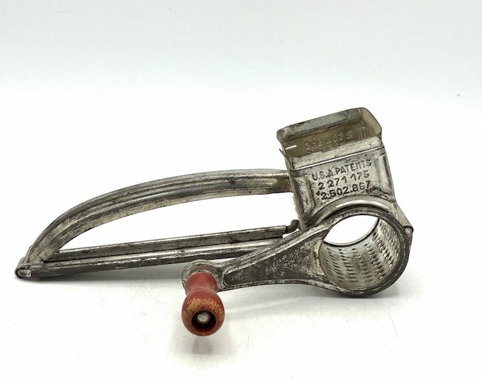 Vintage Mouli Grater Made in France Hand Crank Rotary Cheese Grater Red Handle
