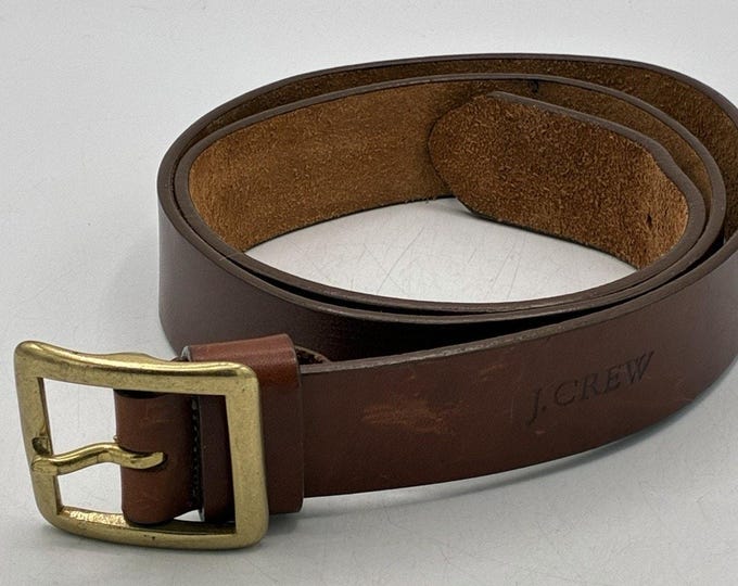 Lands End Brown Leather Belt Brass Buckle Classic Casual 37-41 Inches