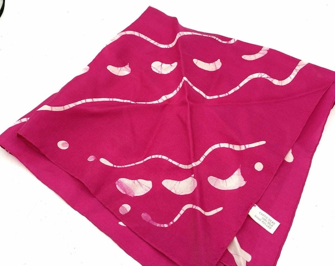 Vintage Nicole Silk Scarf 21” Pink Batik Abstract Hand Rolled Square Mod Print
