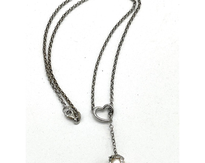 Bradford Exchange 925 Sterling Silver Heart Pearl Lariat Necklace 17.5"