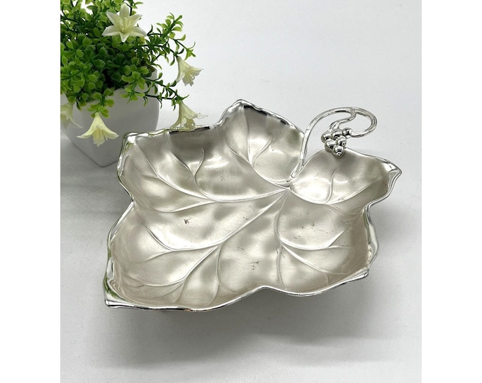WMF Ikora EP Brass Silver Grape Leaf Footed Dish Tray Germany 9 Inch