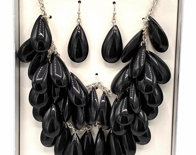 Jaclyn Smith Necklace Earrings Set Black Teardrop Statement Jewelry Kmart