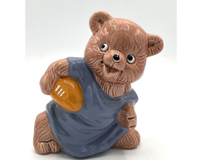 Vintage Handpainted Teddy Bear Holding Football Bank Boy Piggy Bank