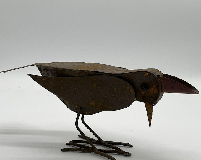 Vtg Rustic Scrap Metal Bird Art Artisan handmade Quail 5.75'' Tall 14” Long
