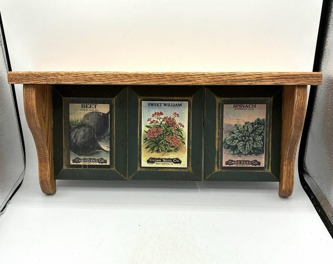 Vintage Primitive Wood Shelf Seed Packet Garden Decor Beet Spinach Sweet William