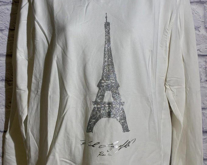 Karl Lagerfeld Paris Eiffel Tower Glitter Sweatshirt • Cream Crewneck • Size M