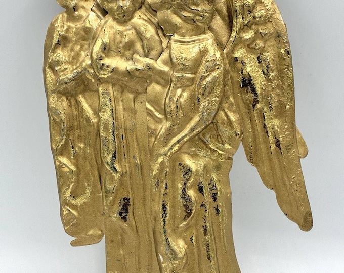 Vintage Gold Angel Choir Ornament, Large Embossed Metal Religious Christmas 9 Inch