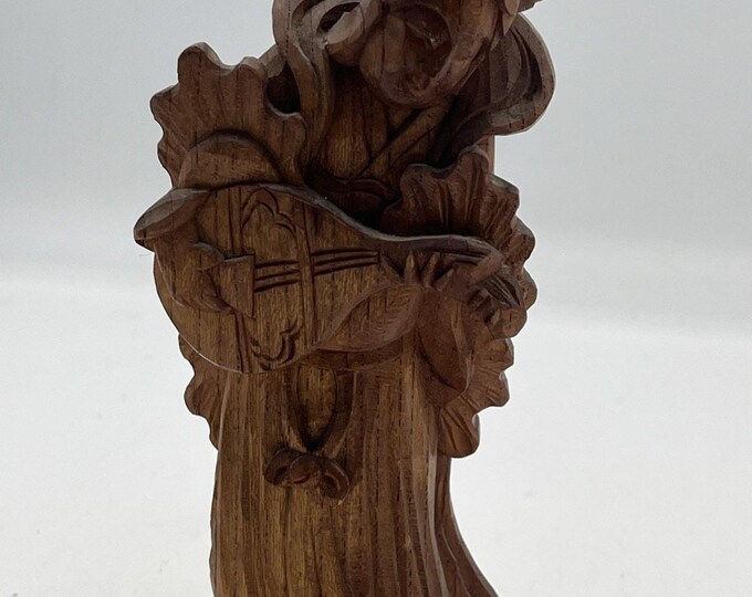 Vintage Hand Carved Olive Wood? Religious Figure Man Playing Lute Instrument