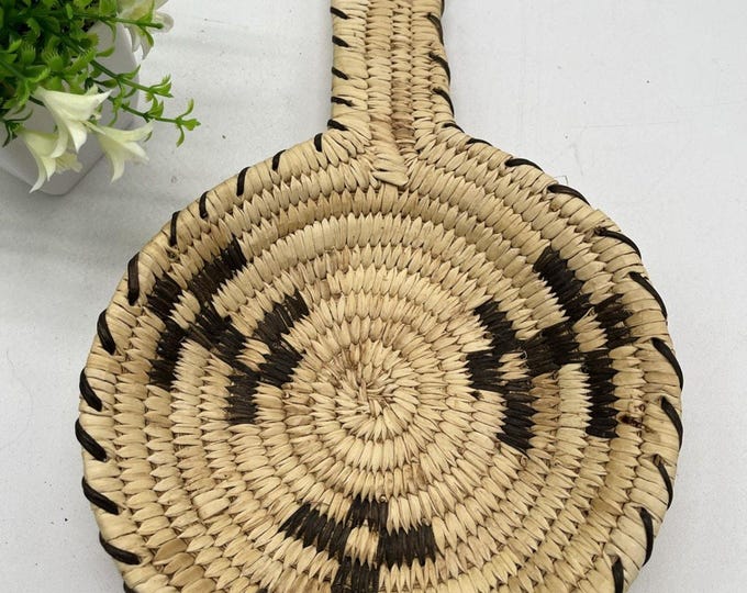 Vintage Papago Native American 13 3/4" Coiled Pan Shaped Basket