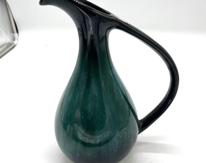 Blue Mountain Pottery Canada Drip Glaze Pitcher – Green & Black 10.5” Vintage BMP