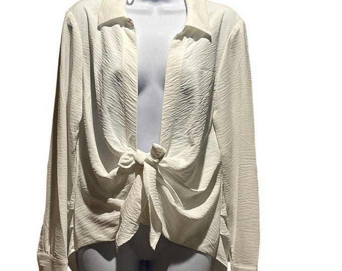 Calvin Klein White Pleated Front Blouse • Long Sleeve • Women’s M • NWT