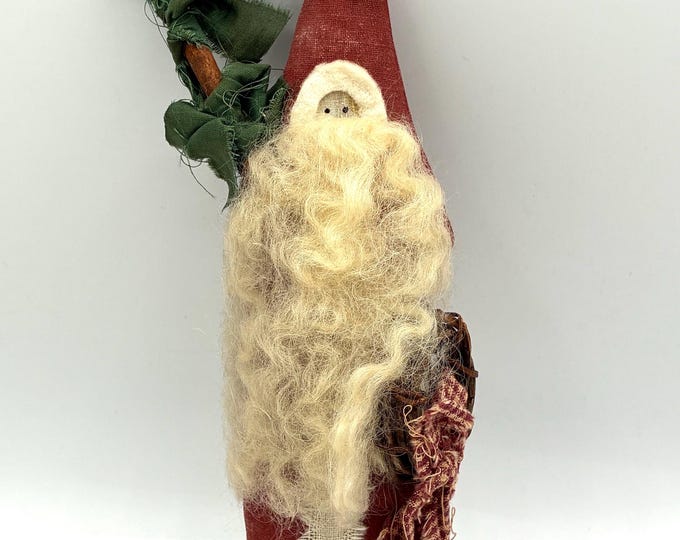 Primitive Rustic Santa Claus Fabric Folk Art Doll 10 Inch Tall Hat Christmas Decor