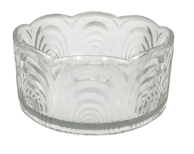 Vintage Art Deco Glass Bowl – Scalloped Rim Trifle Jello Bowl 6”