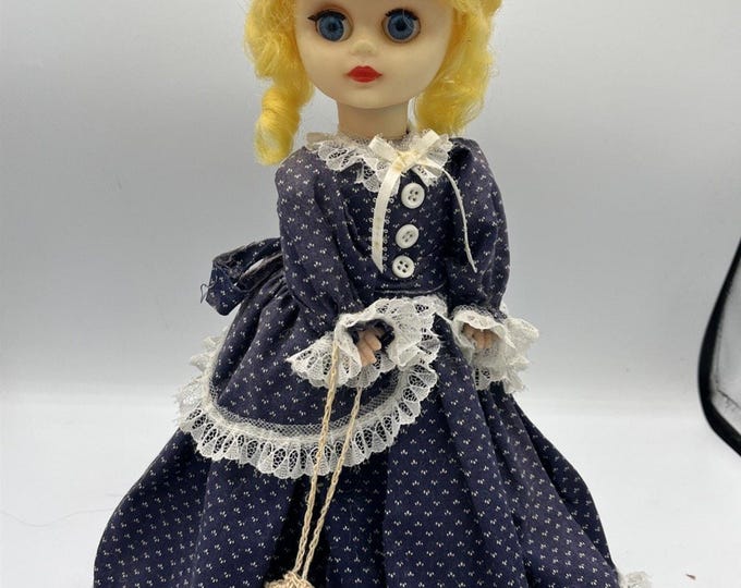 Vtg 13” 1960s/70s ? Bottle Doll Victorian Style Dress Hat Purse Handmade