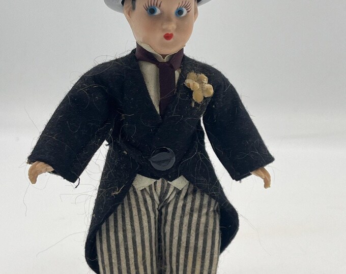 Vintage Bride Groom Doll With Top Hat - Hard Plastic As Is Needs TLC