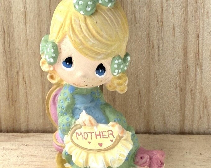Vintage 2000 Avon Precious Moments Mother Pin, Girl Sewing Brooch