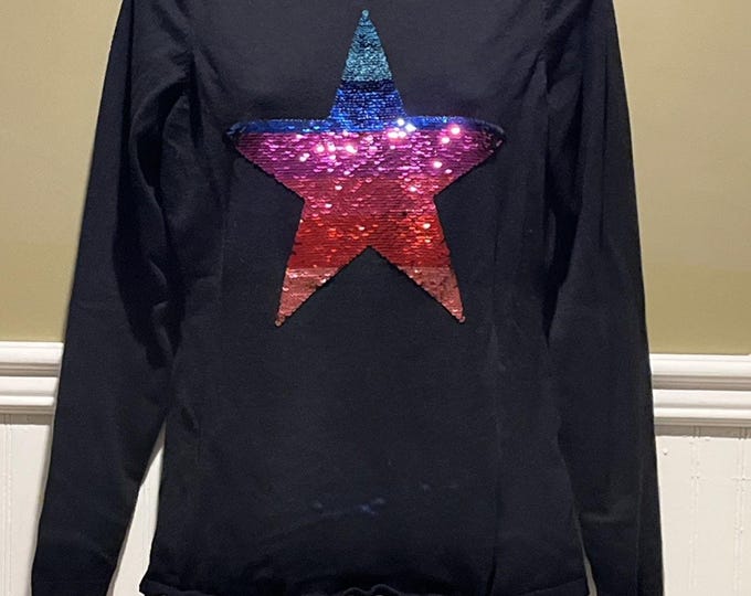INC Black Sequin Star Sweater Women’s M Long Sleeve Knit Pullover