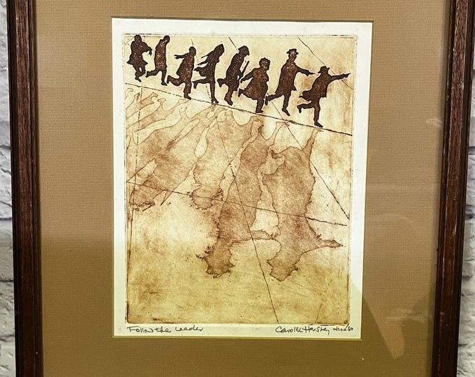 Carol Hershey “Follow the Leader” – 1980 Signed Original Etching, Framed Ohio Art