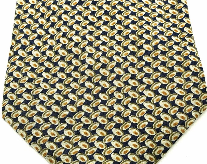 Vintage Kasper Silk Tie Navy Gold Geometric Micro Print Necktie