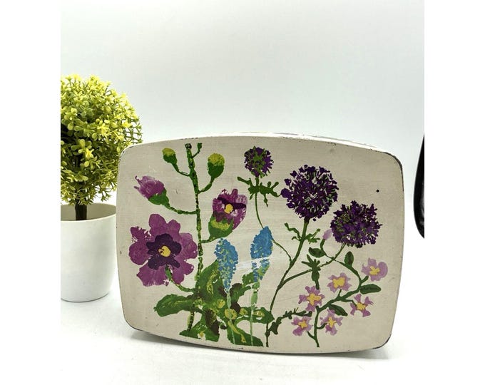 Vintage MB Houseware Floral Tin Box England Signed P. Lopid 8x5”